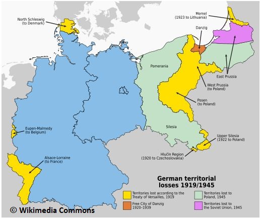 Deutsche Gebietsverluste 1919/1945. Karte. Quelle: Wikimedia Commons